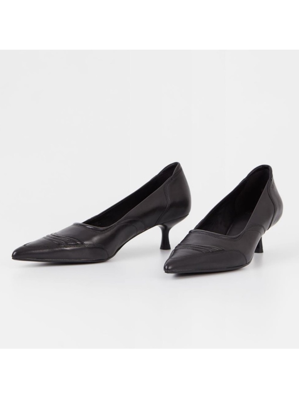 Vagabond Lykke Moto Inspired Pointed Toe Black Leather Kitten Heel Pumps Size 38
